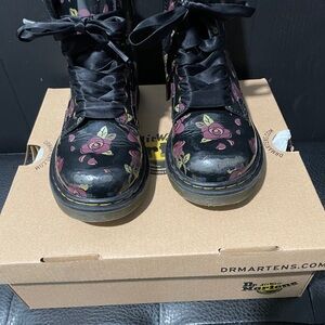 Dr. Martens Black Boots with Pink Floral Design
